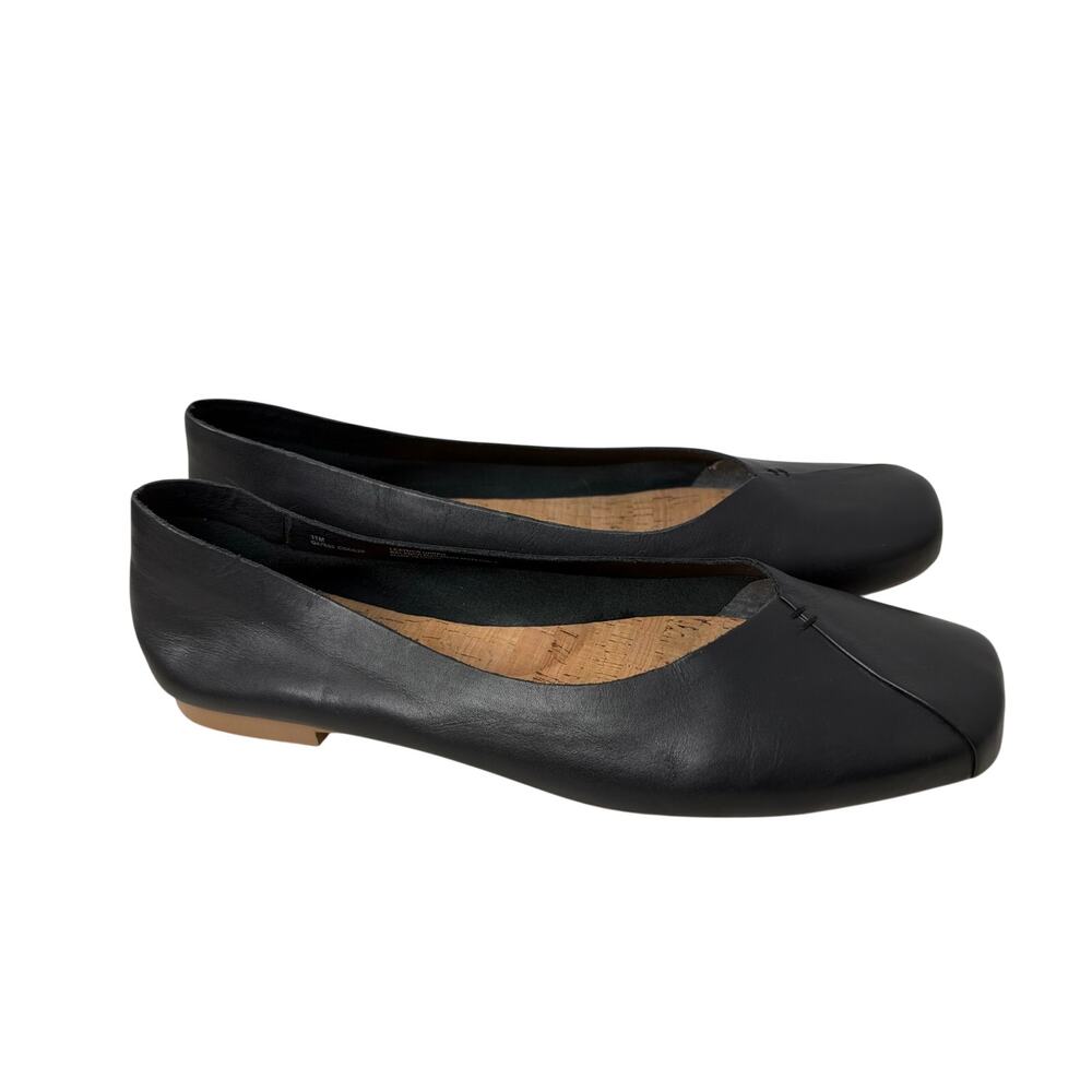 Korks Penelope Square Toe Ballet Flats Womens Size 11 M Black Leather Minimalist